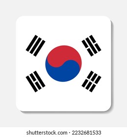 Flag of South Korea flat icon. Square vector element with shadow underneath. Best for mobile apps, UI and web design.