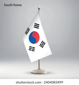 Bandera de Corea del Sur colgando en un puesto de bandera. Utilizable para la presentación en la cumbre o en la conferencia