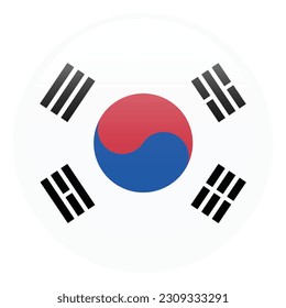 The flag of South Korea. Flag icon. Standard color. Round flag. 3d illustration. Computer illustration. Digital illustration. Vector illustration.