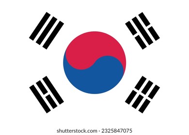 The flag of South Korea. Flag icon. Standard color. Standard size. A rectangular flag. Computer illustration. Digital illustration. Vector illustration.