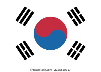 The flag of South Korea. Flag icon. Standard color. Standard size. A rectangular flag. Computer illustration. Digital illustration. Vector illustration.