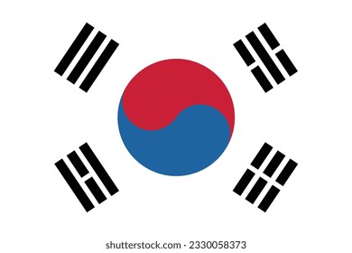 The flag of South Korea. Flag icon. Standard color. Standard size. A rectangular flag. Computer illustration. Digital illustration. Vector illustration.