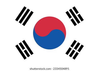 The flag of South Korea. Flag icon. Standard color. Standard size. A rectangular flag. Computer illustration. Digital illustration. Vector illustration.