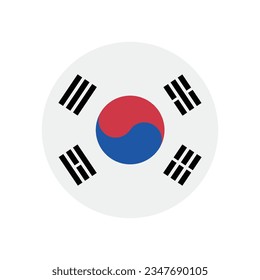 The flag of South Korea. Flag icon. Standard color. Circle icon flag. 3d illustration. Computer illustration. Digital illustration. Vector illustration.