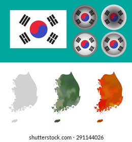 Flag of South Korea and map in flat style. Vector isolated object.