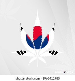 Flag of South Korea in Marijuana leaf shape. The concept of legalization Cannabis in South Korea. Medical cannabis illustration.