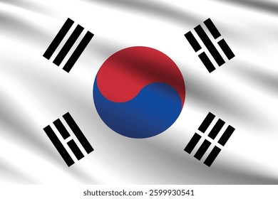 Flag of South Korea. South Korea flag official colors and proportion digital vector illustration. Wavy flag.
