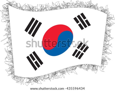 Flag of South Korea (officially the Republic of Korea). Vector illustration of a stylized flag. Shaggy edge.