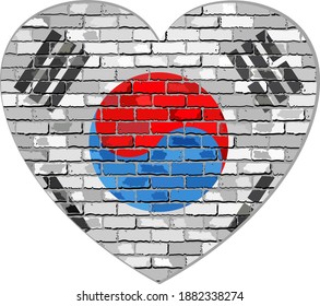 Flag of South Korea on a brick wall in heart shape - Illustration,
Abstract grunge Korea flag