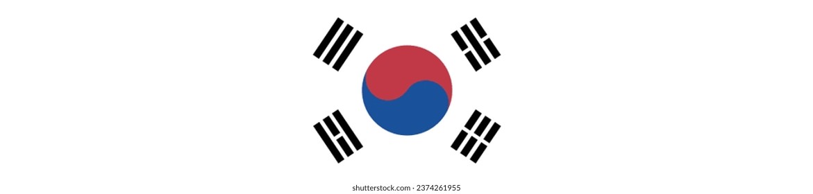 The flag of South Korea. Rectangle icon. Flag icon. Standard color. A long banner. Computer illustration. Digital illustration. Vector illustration.