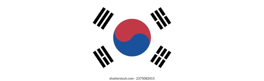 The flag of South Korea. Rectangle icon. Flag icon. Standard color. A long banner. Computer illustration. Digital illustration. Vector illustration.