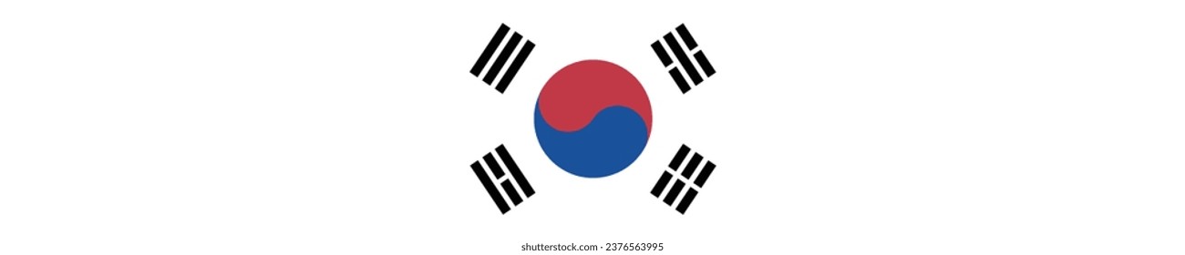 Die Flagge Südkoreas. Rechteck-Symbol. Flaggensymbol. Standardfarbe. Ein langer Banner. Computergrafik. Digitale Illustration. Vektorgrafik.