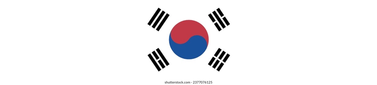 The flag of South Korea. Rectangle icon. Flag icon. Standard color. A long banner. Computer illustration. Digital illustration. Vector illustration.