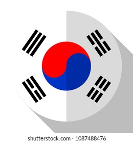 Flag South Korea - round flatstyle button with a shadow. 