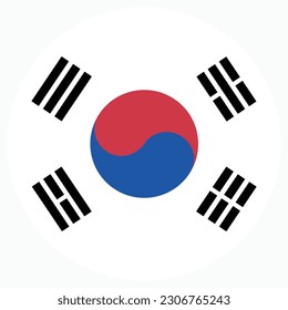 The flag of South Korea. Round flag. Flag icon. Standard color. Computer illustration. Digital illustration. Vector illustration.