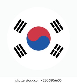 The flag of South Korea. Round flag. Flag icon. Standard color. Computer illustration. Digital illustration. Vector illustration.