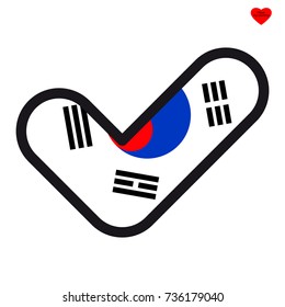 Flag of South Korea in the shape of check mark, vector sign approval, symbol of elections, voting.