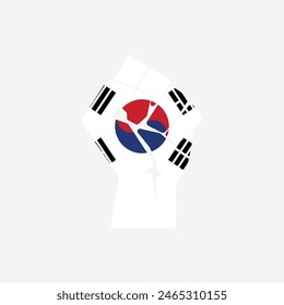 Flag of South Korea in the shape of raised hand sign isolated on background. Fist symbol modern, simple, vector, icon for website design, mobile app, ui. Vector Illustration