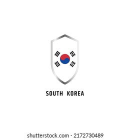 Flag of South Korea with shield shape icon flat vector illustration