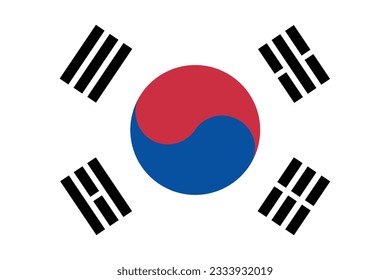 The flag of South Korea. Standard color. Standard size. A rectangular flag. Icon design. Computer illustration. Digital illustration. Vector illustration.