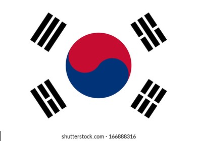 Flagge Südkoreas. Vektorgrafik. Genaue Abmessungen, Elementverhältnisse und Farben.