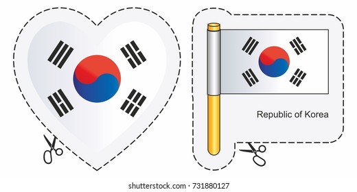 Flag of South Korea. Vector cut sign here, isolated on white. Can be used for design, stickers, souvenirs.