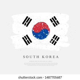 Flag of South Korea. Vector illustration on a gray background. Brush strokes are drawn by hand. Independence Day.