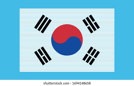 Bandera de Corea del Sur ilustración de línea en fondo azul cielo.
