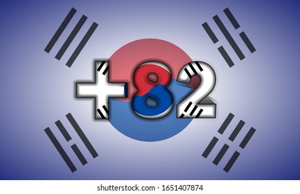 Flag of south korea vector with phone code number, South korea flag illustration with +82 number, Background for banner, flyer or presentation.