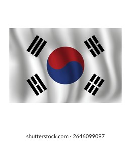 Bandeira da Coreia do Sul ondulada flui ao vento, com dobras 3d
