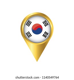 Flag of South Korea.symbol check in South Korea, golden map pointer with the national flag of South Korea in the button. vector illustration.