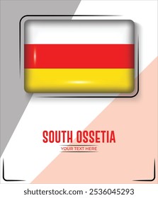 Bandeira da Ossétia do Sul isolada sobre fundo branco com texto. Banner, Poster, vetor, template, Mockup, Plano de Fundo, Mídia Social, Post, 3D.