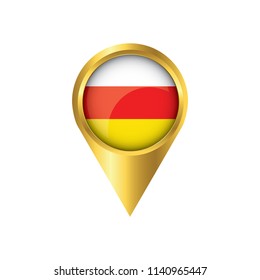 Flag of South Ossetia.symbol check in South Ossetia, golden map pointer with the national flag of South Ossetia in the button. vector illustration.