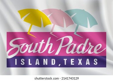 Flag of South Padre Island, Texas, USA. Realistic waving flag of South Padre Island vector background.