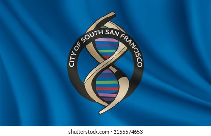 Flag of South San Francisco, California, USA. Realistic waving flag of South San Francisco vector background.