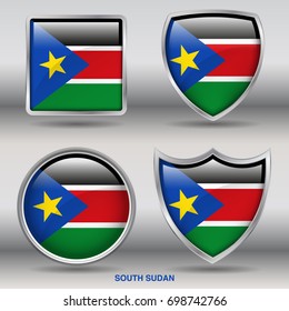 Flag of South Sudan in 4 shapes collection with clipping path