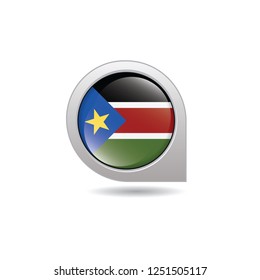 Flag of South Sudan, button with the reflection of light and shadow, gray frame, Icon country. Realistic vector illustration on white background.