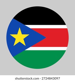 Bandera de Sudán del Sur en forma circular con proporciones precisas y colores oficiales. Representar la identidad nacional y el patriotismo