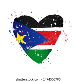 Flag of South Sudan in the form of a big heart. Vector illustration on a white background. Brush strokes are drawn by hand. Independence Day.