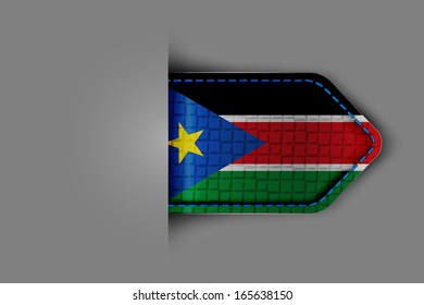 Flag of South Sudan in the form of a glossy textured label or bookmark. Vector illustration.