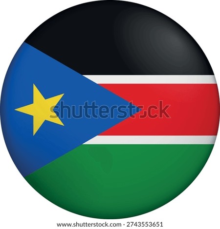 Flag of South Sudan. Glossy circular flag. Button appearance. 3D Icon Design with depth. Professional, tactile look. Perfect for representing national identity in digital interfaces and perfect for websites