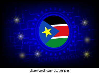 Flag of South Sudan on a technology background.