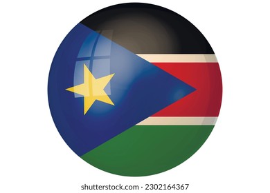 Flag of South Sudan. Sudanese national symbol in official colors. Template icon. Abstract vector background. Round glass light ball, 3D big bubble, sphere.