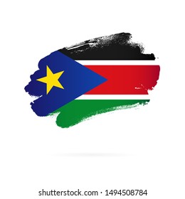 Flag of South Sudan. Vector illustration on a white background. Brush strokes are drawn by hand.