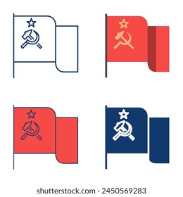 Flag of the Soviet Union icon set. Red soviet flag with hammer and sickle symbol. Vector illustration.