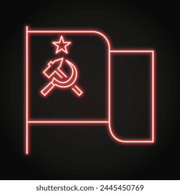 Flag of the Soviet Union neon icon. Red soviet flag with hammer and sickle symbol. Vector illustration.