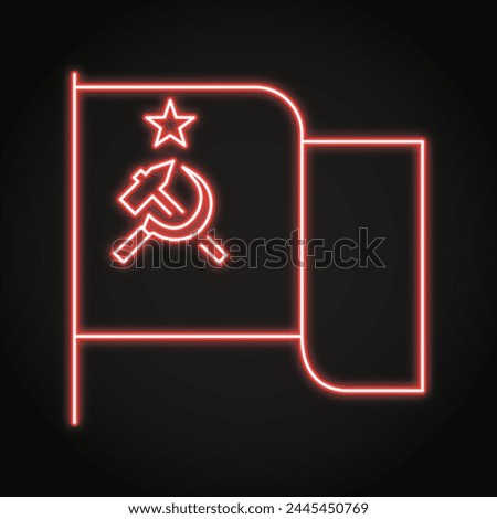 Flag of the Soviet Union neon icon. Red soviet flag with hammer and sickle symbol. Vector illustration.