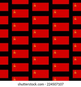 Flag of the Soviet Union seamless pattern on black background. Vector illustration.