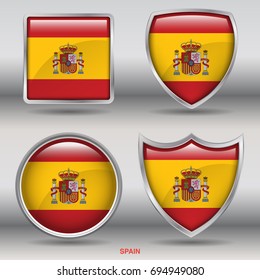Flag of Spain in 4 shapes collection with clipping path