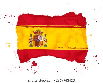 Flag of Spain, brush stroke background.  Flag of Spain on white background. Watercolor style for your design, Kingdom of Spain.  EPS10.